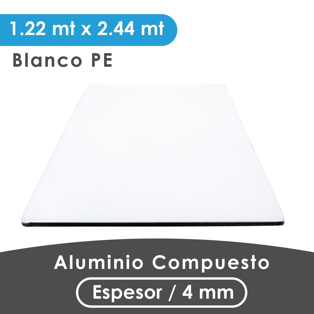 ALUMINIO COMPUESTO ALUKOMP BLANCO BRILLANTE PE 4MM/ 0.18-0.18 /1.22X2.44 MTS