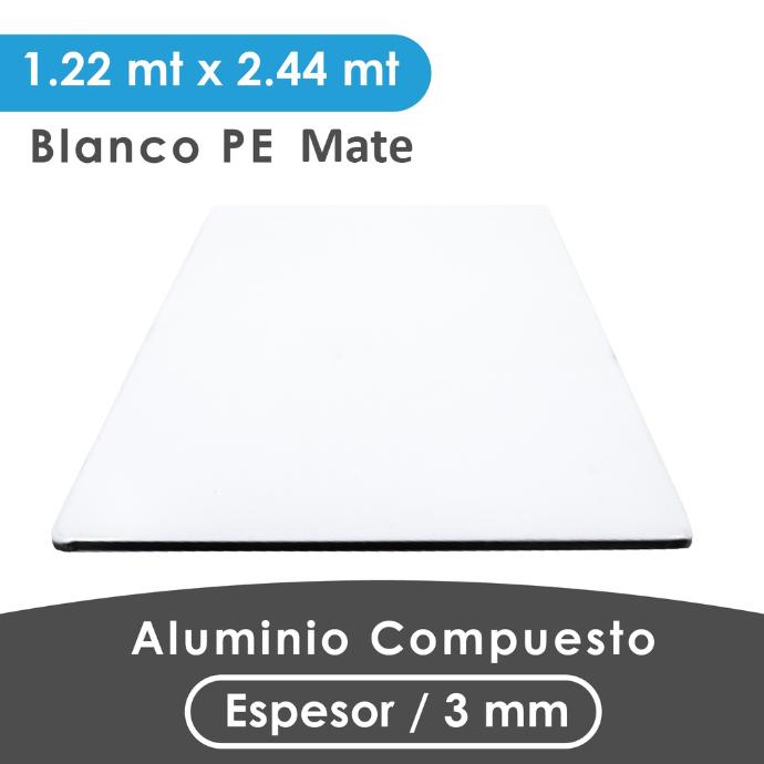 ALUMINIO COMPUESTO ALUKOMP BLANCO MATTE PE 3MM/ 0.18-0.15 / 1.22X2.44 MTS