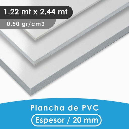 [401100120020] PLANCHA PVC MGRAF TIPO TROVICEL BLANCA 20MM 0.50 DENSIDAD 1.22X2.44 MTS