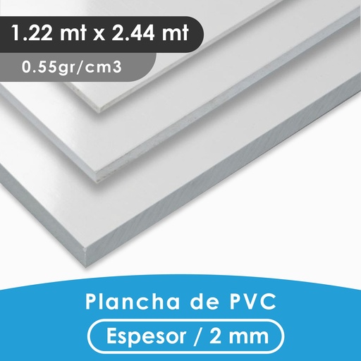 [401105500002] PLANCHA PVC MGRAF TIPO TROVICEL BLANCA 2MM 0.55 DENSIDAD 1.22X2.44 MTS