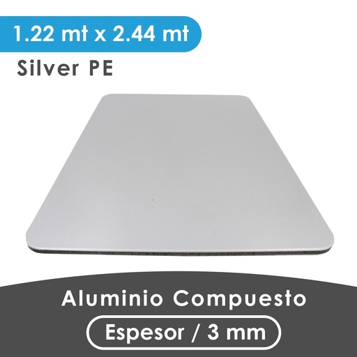 [405001180003] ALUMINIO COMPUESTO ALUKOMP FLASH SILVER PE 3MM/ 0.18-0.18/  1.22X2.44 MTS