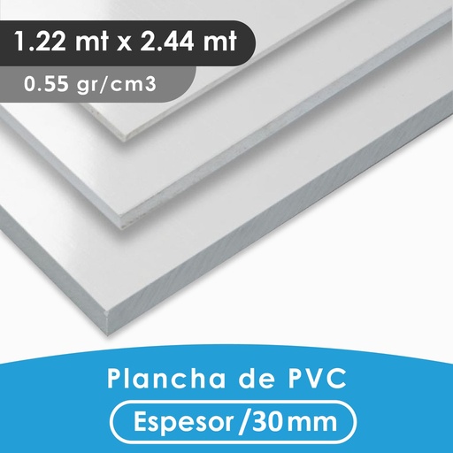 [401100120030] PLANCHA PVC MGRAF TIPO TROVICEL BLANCA 30MM 0.55 DENSIDAD 1.22X2.44 MTS