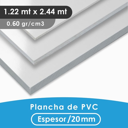 [401100106020] PLANCHA PVC MGRAF TIPO TROVICEL BLANCA 20MM 0.60 DENSIDAD 1.22X2.44 MTS