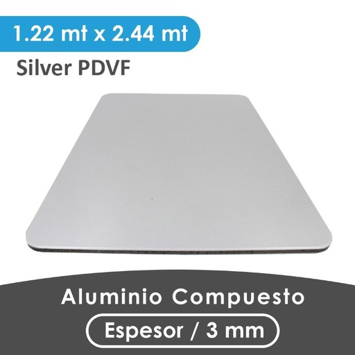 [405030128265] ALUMINIO COMPUESTO ALUKOMP FLASH SILVER PVDF 3MM/0.50MM 1.22X2.44 MTS